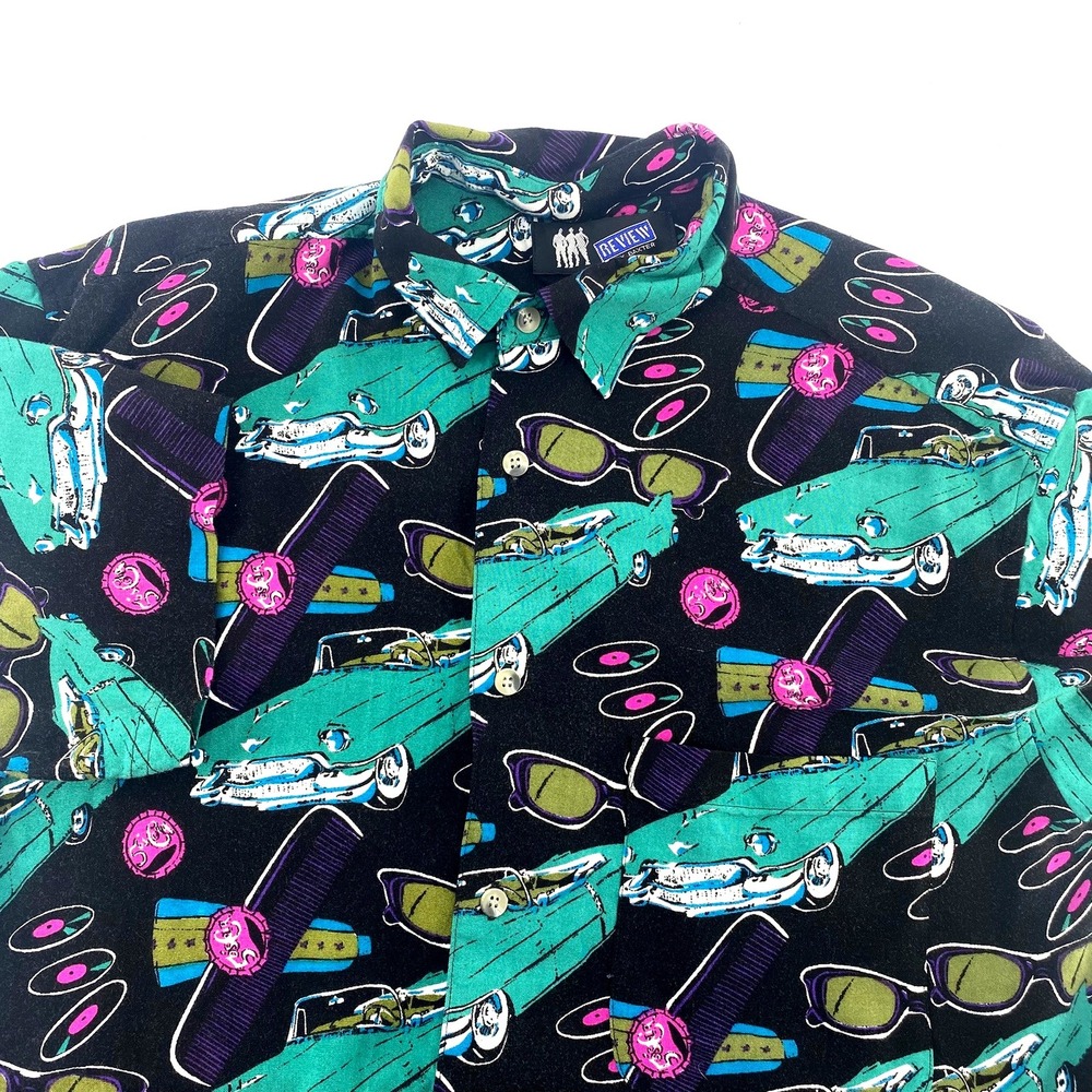 Vtg Baxter Review Classic Hot Rod Car Shirt M Button Up Short Sleeve Rockabilly